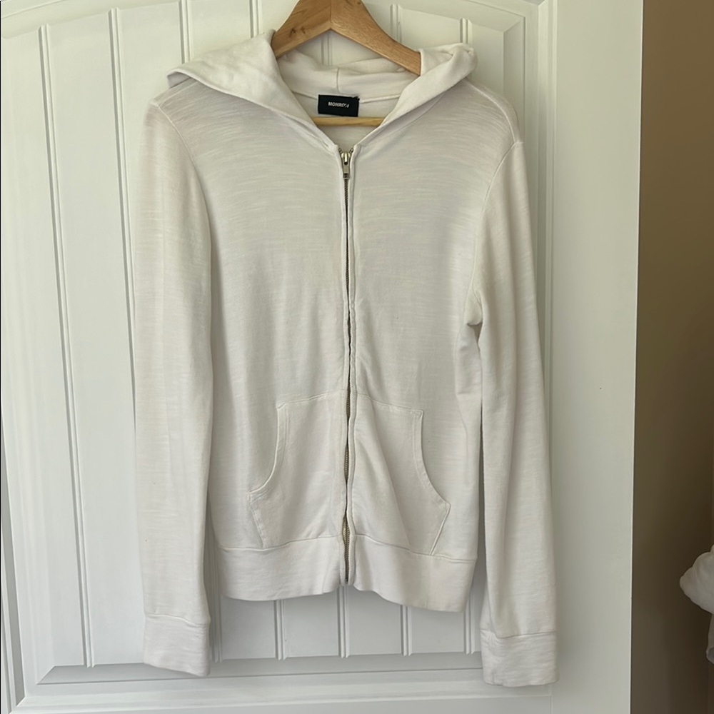 Monrow White Zip-Up Hoodie